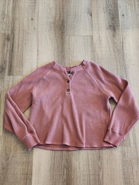 Old Navy Waffle Knit Henley Sweater Womens Small Pink Long Sleeve Crop Pullover